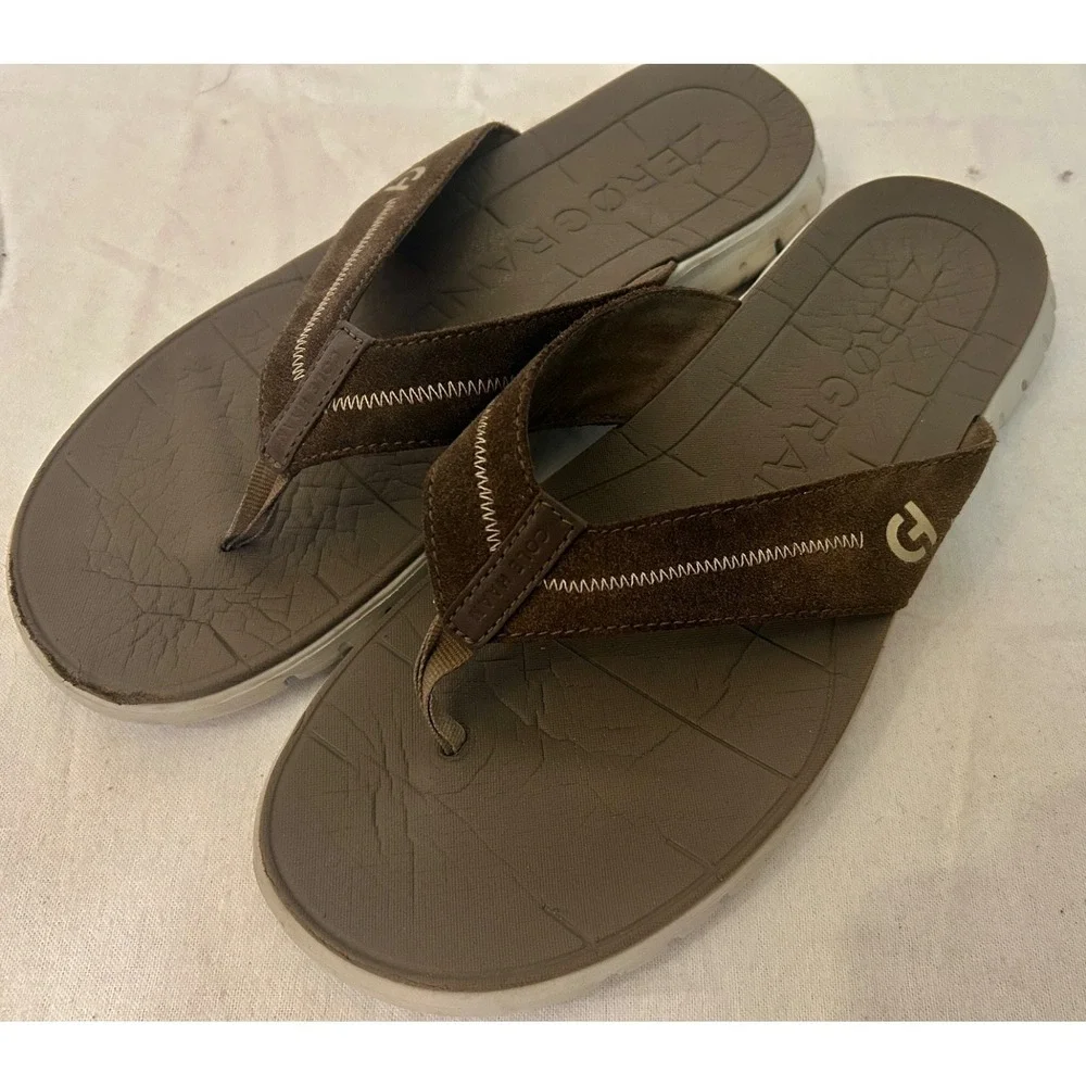 Cole‎ Haan ZERØGRAND Stitchlite Men's 10M Brown Flip-Flop Thong Sandals